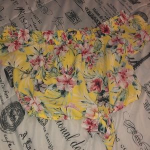Off the Shoulder Yellow Floral Crop Top